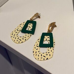 Gold and Green Geometric Earrings